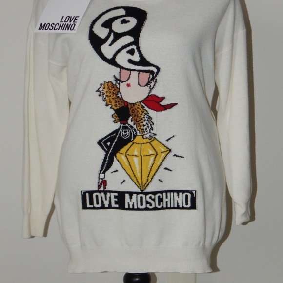 Love Moschino Pullover Sweater Dress Girl on Diamond Made in ITALY Ivory NWT - Picture 6 of 10
